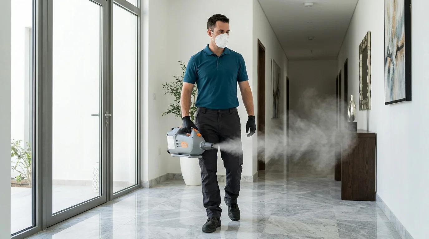 تعقيم وقائي شامل للغرف والممرات باستخدام أجهزة الرذاذ البارد المعتمدة